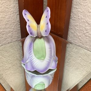 🔹Vintage Lefton Porcelain Bell Purple Butterfly On Tulip Flower Hand Painted…